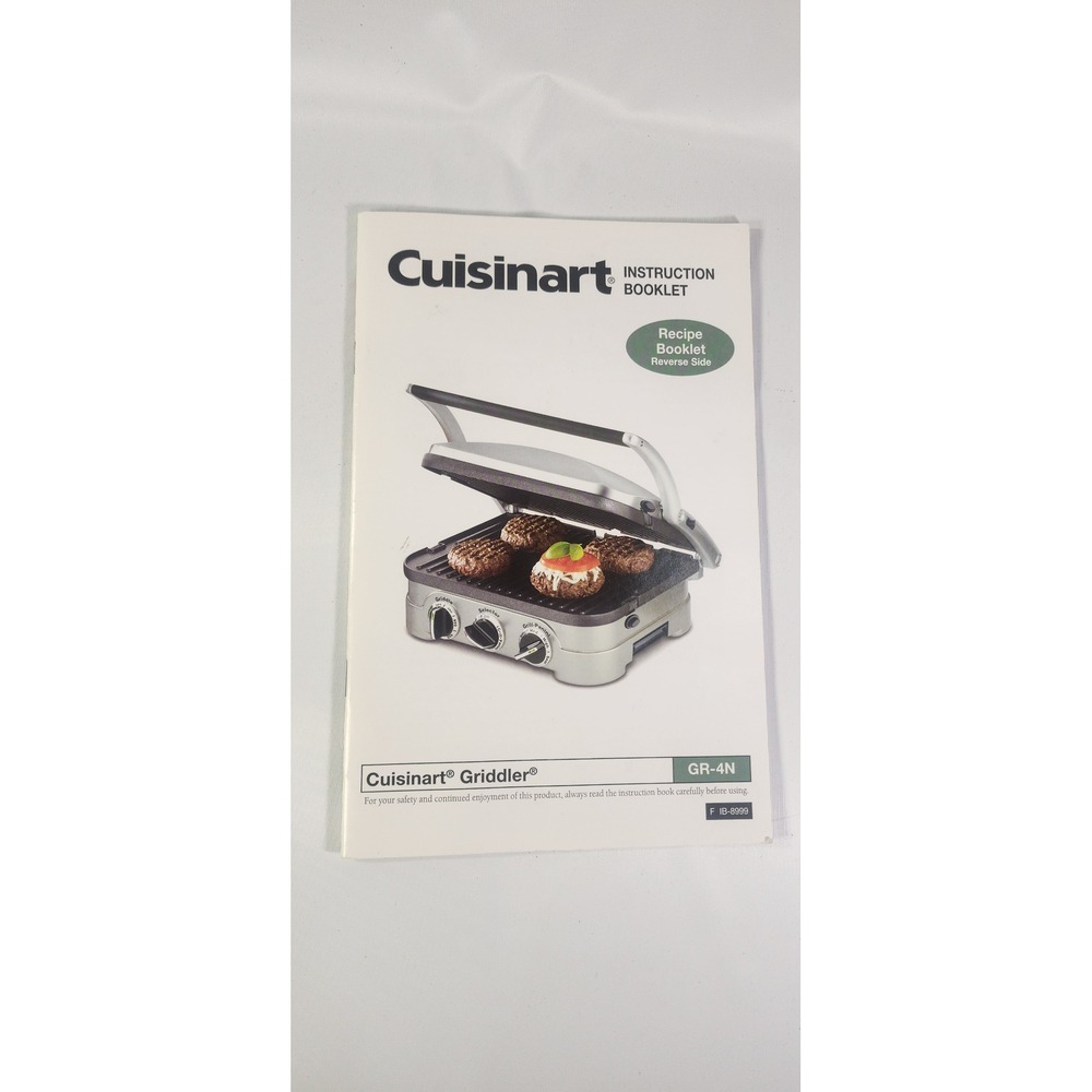 Cuisinart Griddler GR-4N Instruction Booklet and Recipe Guide Manual F IB-8999